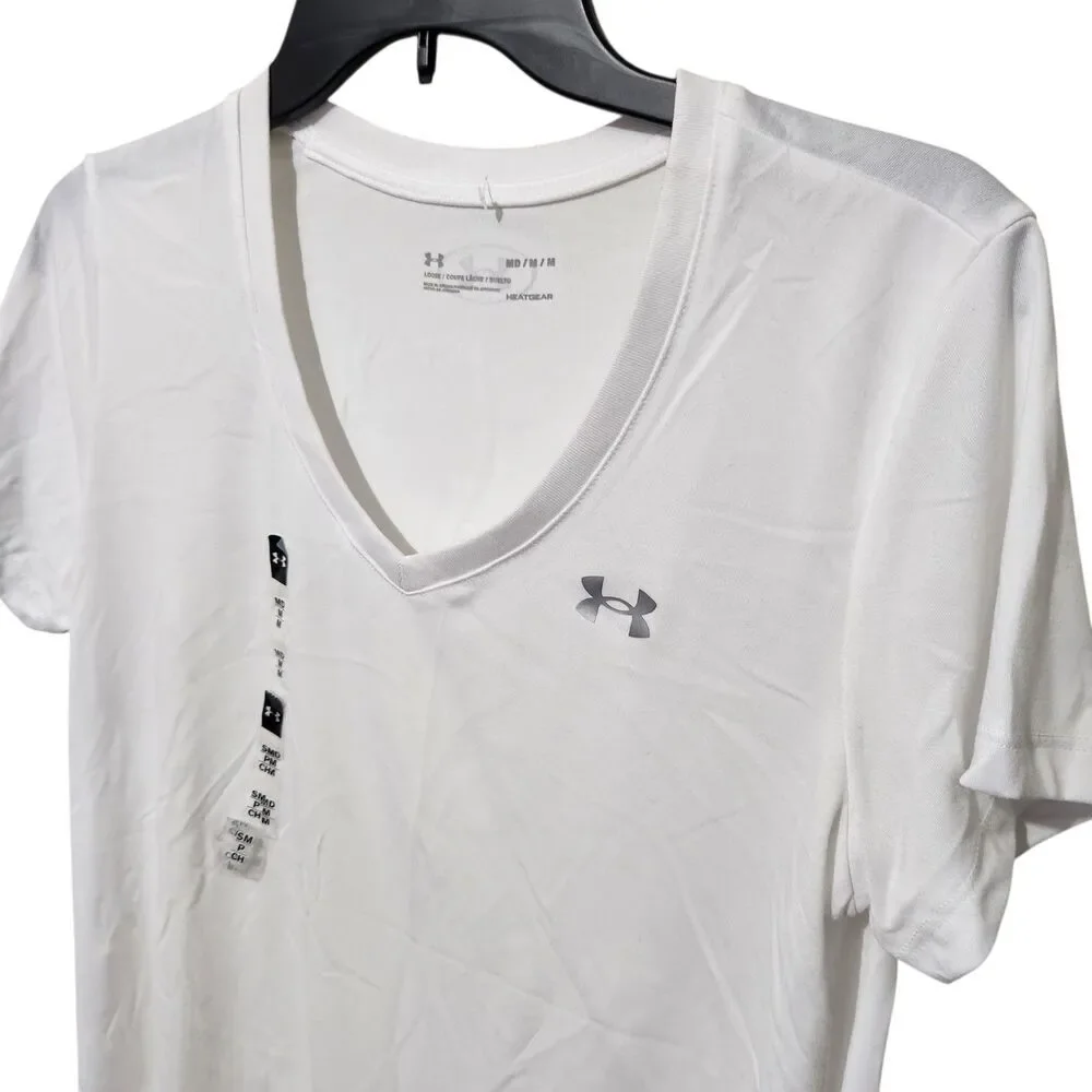 Adidas Tshirt For Women Size Medium White Vneck Loose.   New